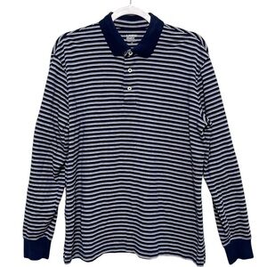Lands' End Long Sleeve Striped Polo Traditional Fit So Soft 100% Cotton Men M